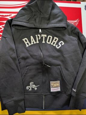 Mitchell & Ness Black Raptors Zip-Up Hoodie with Embroidered Patch